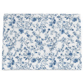 Elegant Blue & White Floral Toile Botanical ラージペーパーバッグ (正面)