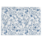 Elegant Blue & White Floral Toile Botanical ラージペーパーバッグ (裏面)