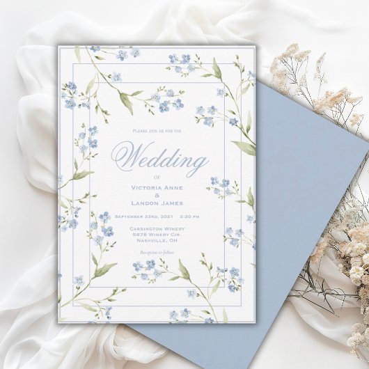 Elegant Blue & White Floral Wedding Invitation 招待状