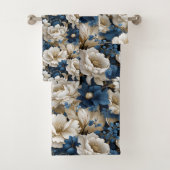 Elegant blue white flowers chic modern bath towel  バスタオルセット (インサイチュ)