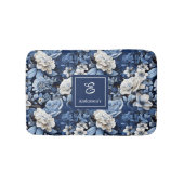 Elegant Blue White Flowers Personalized Bath Mat バスマット (正面)