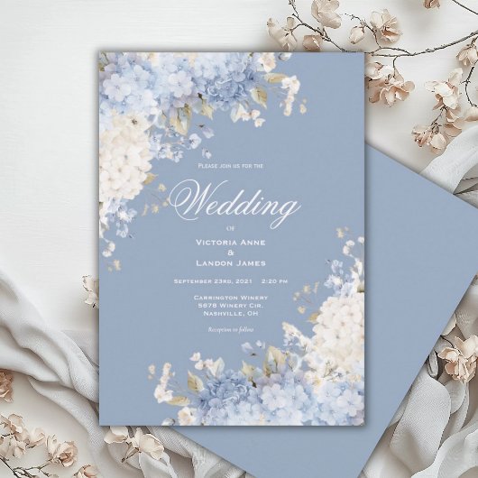 Elegant Blue White Hydrangeas Wedding Invitation 招待状