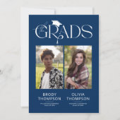 Elegant Blue & White Joint Graduation Party Photo 招待状 (正面)