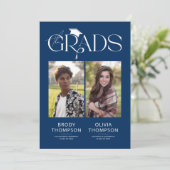 Elegant Blue & White Joint Graduation Party Photo 招待状 (スタンド正面)