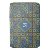 Elegant blue& white Moroccan custom monogram バスマット (正面縦)