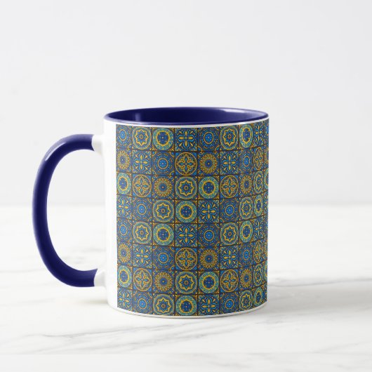 Elegant blue& white Moroccan  pattern  マグカップ (左)