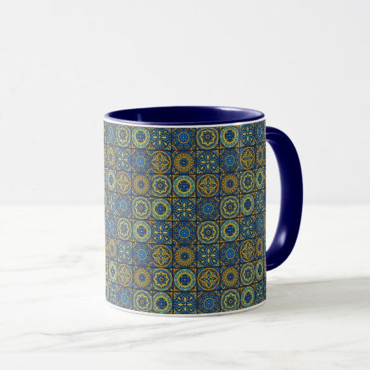 Elegant blue& white Moroccan  pattern  マグカップ (正面右)