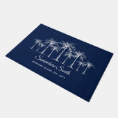Elegant Blue White Palm Trees Personalized ドアマット (アングル)