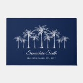 Elegant Blue White Palm Trees Personalized ドアマット (正面)