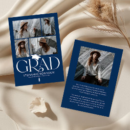 Elegant Blue & White Photo Collage Graduation 案内状