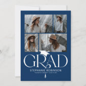 Elegant Blue & White Photo Collage Graduation 案内状 (正面)