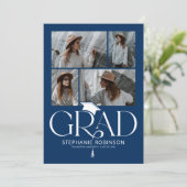 Elegant Blue & White Photo Collage Graduation 案内状 (スタンド正面)