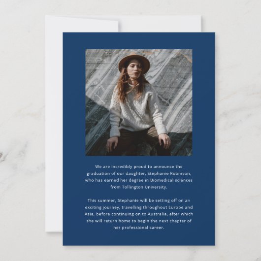 Elegant Blue & White Photo Collage Graduation 案内状 (裏面)