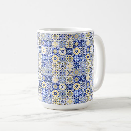 Elegant blue& white Portuguese Azulejo pattern  コーヒーマグカップ (正面右)