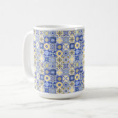 Elegant blue& white Portuguese Azulejo pattern  コーヒーマグカップ (正面左)