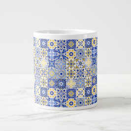 Elegant blue& white Portuguese Azulejo pattern  ジャンボコーヒーマグカップ
