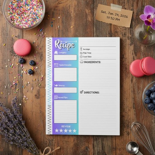 Elegant Blue & White Sheets | Refill Recipe Pages ノートパッド