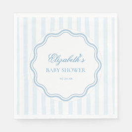 Elegant Blue White Stripes Wavy Scalloped Frame  スタンダードランチョンナプキン