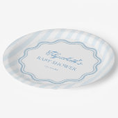 Elegant Blue White Stripes Wavy Scalloped Frame  ペーパープレート (アングル)
