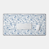 Elegant Blue White Toile Floral Pattern Botanical デスクマット (キーボード&マウス)