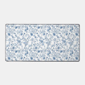 Elegant Blue White Toile Floral Pattern Botanical デスクマット (正面)