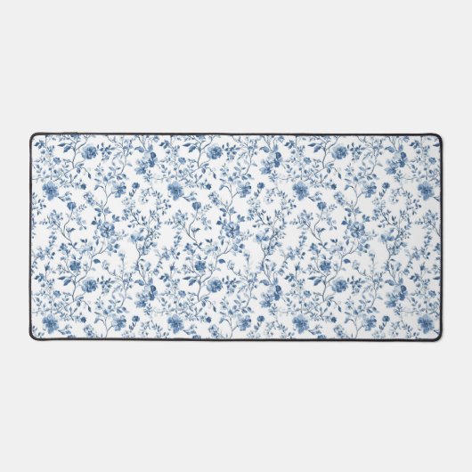 Elegant Blue White Toile Floral Pattern Botanical デスクマット (正面)