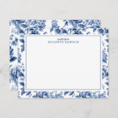 Elegant Blue White Vintage Rose Floral ノートカード (正面/裏面)