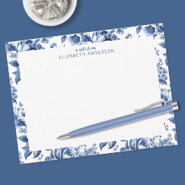 Elegant Blue White Vintage Rose Floral ノートカード