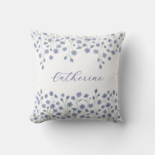 Elegant Blue White Watercolor Floral クッション (正面)