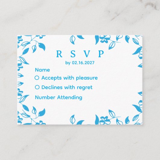 elegant  blue wild flowers rsvp card エンクロージャーカード (正面)