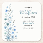 Elegant Blue Wildflower 1st Birthday Party スクエアペーパーコースター (正面)