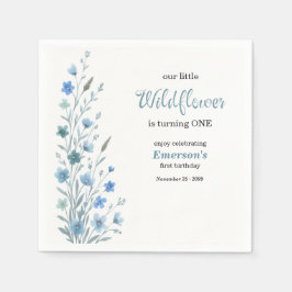 Elegant Blue Wildflower 1st Birthday Party スタンダードカクテルナプキン