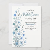 Elegant Blue Wildflower 1st Birthday Party 招待状 (正面)