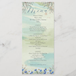 Elegant Blue Wildflower Frame Wedding Menu Card メニュー