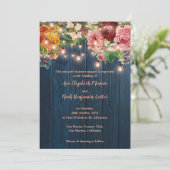 Elegant Blue Wood Floral String Lights Wedding 招待状 (スタンド正面)