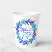 Elegant Blue Wreath 75th Birthday Party 紙コップ (裏面)