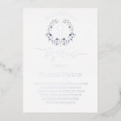 elegant blue wreath Baptism silver 箔招待状 (正面)