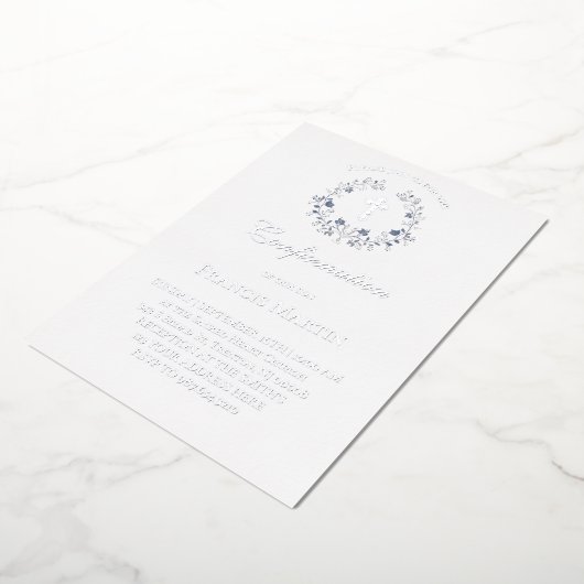 elegant blue wreath Confirmation 箔招待状 (回転した状態)