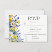 Elegant Blue Yellow Wildflower Wedding Meal Choice 出欠カード (正面)