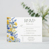 Elegant Blue Yellow Wildflower Wedding Meal Choice 出欠カード (スタンド正面)