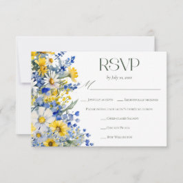Elegant Blue Yellow Wildflower Wedding Meal Choice 出欠カード