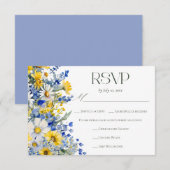 Elegant Blue Yellow Wildflower Wedding Meal Choice 出欠カード (正面/裏面)