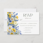 Elegant Blue Yellow Wildflower Wedding Meal Choice 出欠カード (正面)