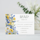 Elegant Blue Yellow Wildflower Wedding Meal Choice 出欠カード (スタンド正面)
