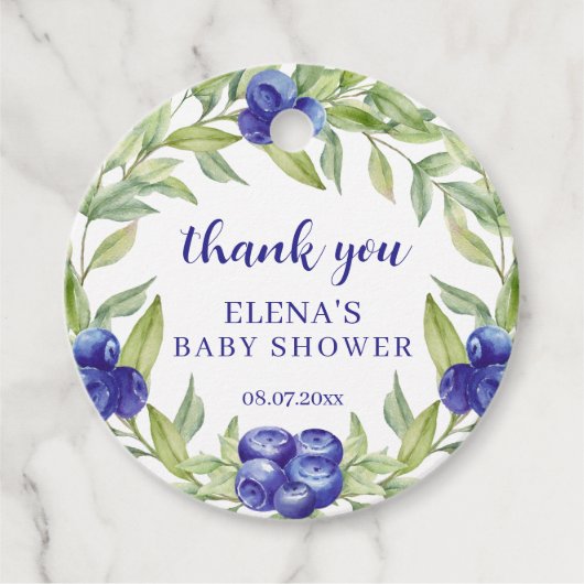 Elegant Blueberries Baby Shower Sweet Thank You フェイバータグ (正面)