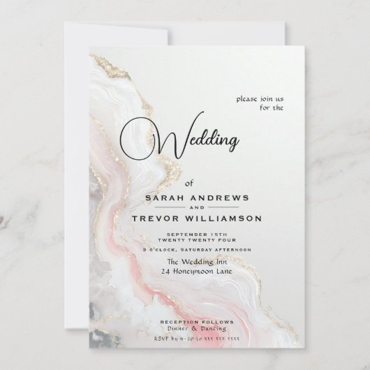 Elegant Blush Agate Fluid Ink  招待状 (正面)