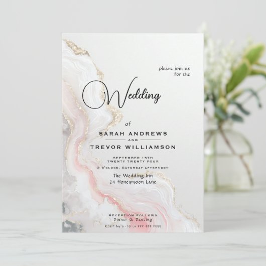 Elegant Blush Agate Fluid Ink  招待状 (スタンド正面)