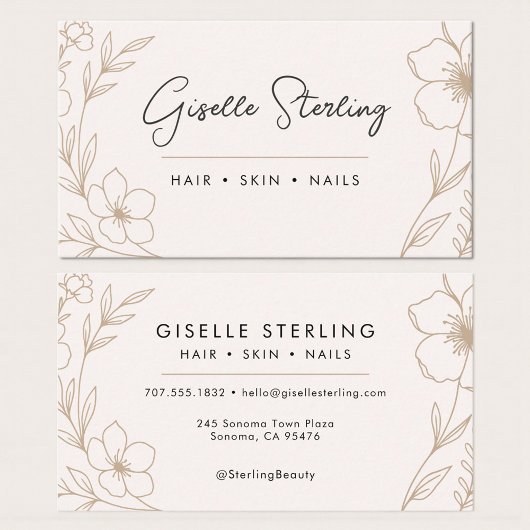 Elegant Blush and Black Botanical Typography 名刺