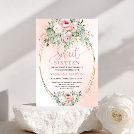 Elegant Blush and Gold Floral Sweet Sixteen Invite 招待状