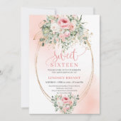 Elegant Blush and Gold Floral Sweet Sixteen Invite 招待状 (正面)